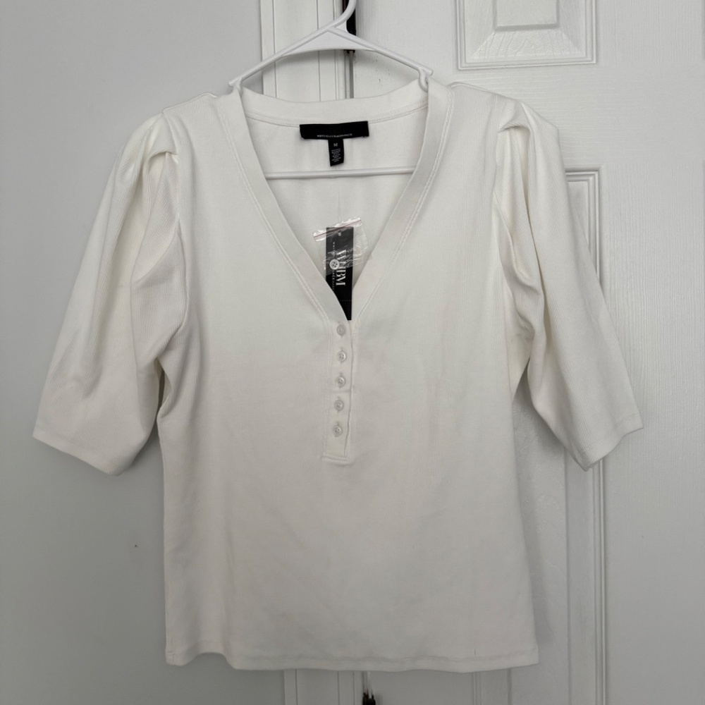 White House Black Market WHBM FORME™ Ribbed Stretch Henley - Picture 3 of 4